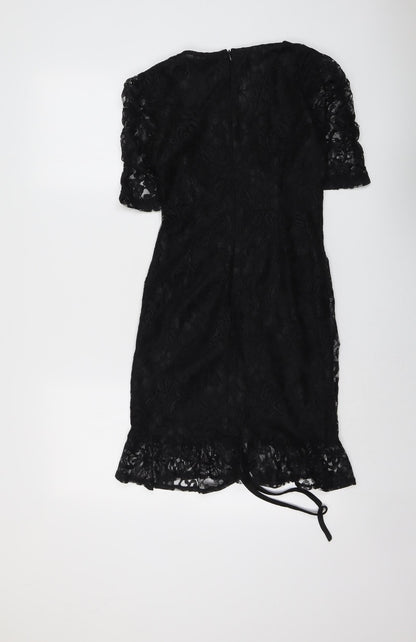 PRETTYLITTLETHING Womens Black Polyester Bodycon Size 6 V-Neck Zip