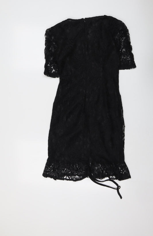 PRETTYLITTLETHING Womens Black Polyester Bodycon Size 6 V-Neck Zip