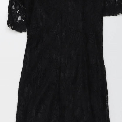 PRETTYLITTLETHING Womens Black Polyester Bodycon Size 6 V-Neck Zip