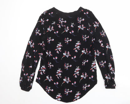 Autograph Womens Black Floral Cupro Basic Blouse Size 6 V-Neck