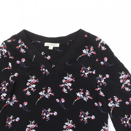 Autograph Womens Black Floral Cupro Basic Blouse Size 6 V-Neck