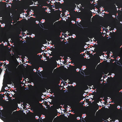 Autograph Womens Black Floral Cupro Basic Blouse Size 6 V-Neck