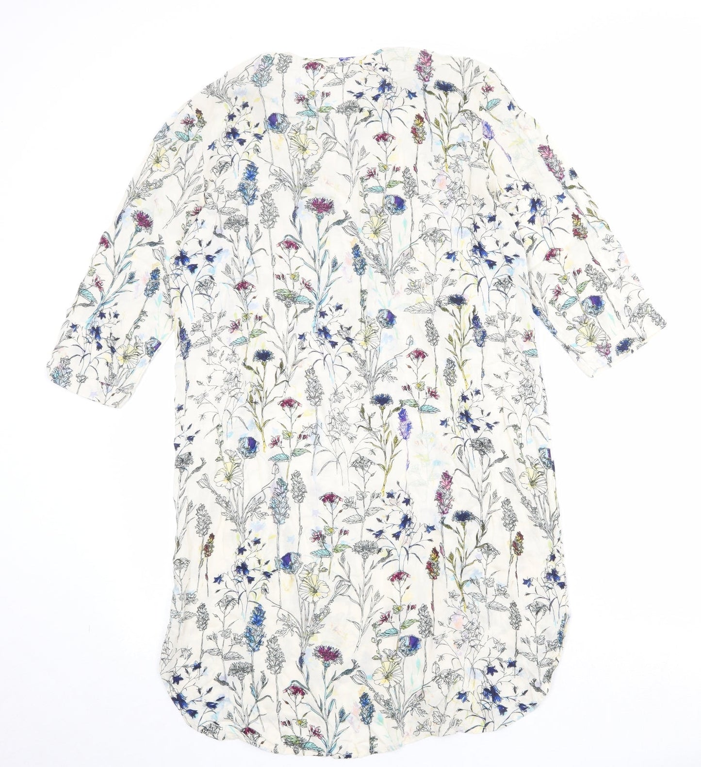 H&M Womens Beige Floral Viscose Sheath Size 8 V-Neck Button