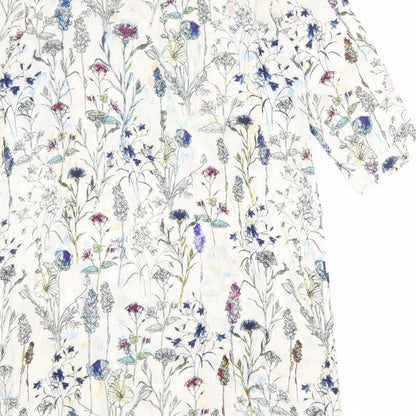 H&M Womens Beige Floral Viscose Sheath Size 8 V-Neck Button