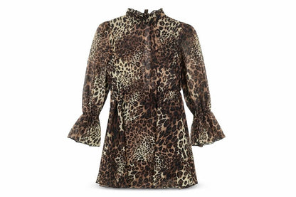 Missguided Womens Brown Animal Print Polyester A-Line Size 8 Mock Neck Tie - Leopard Print