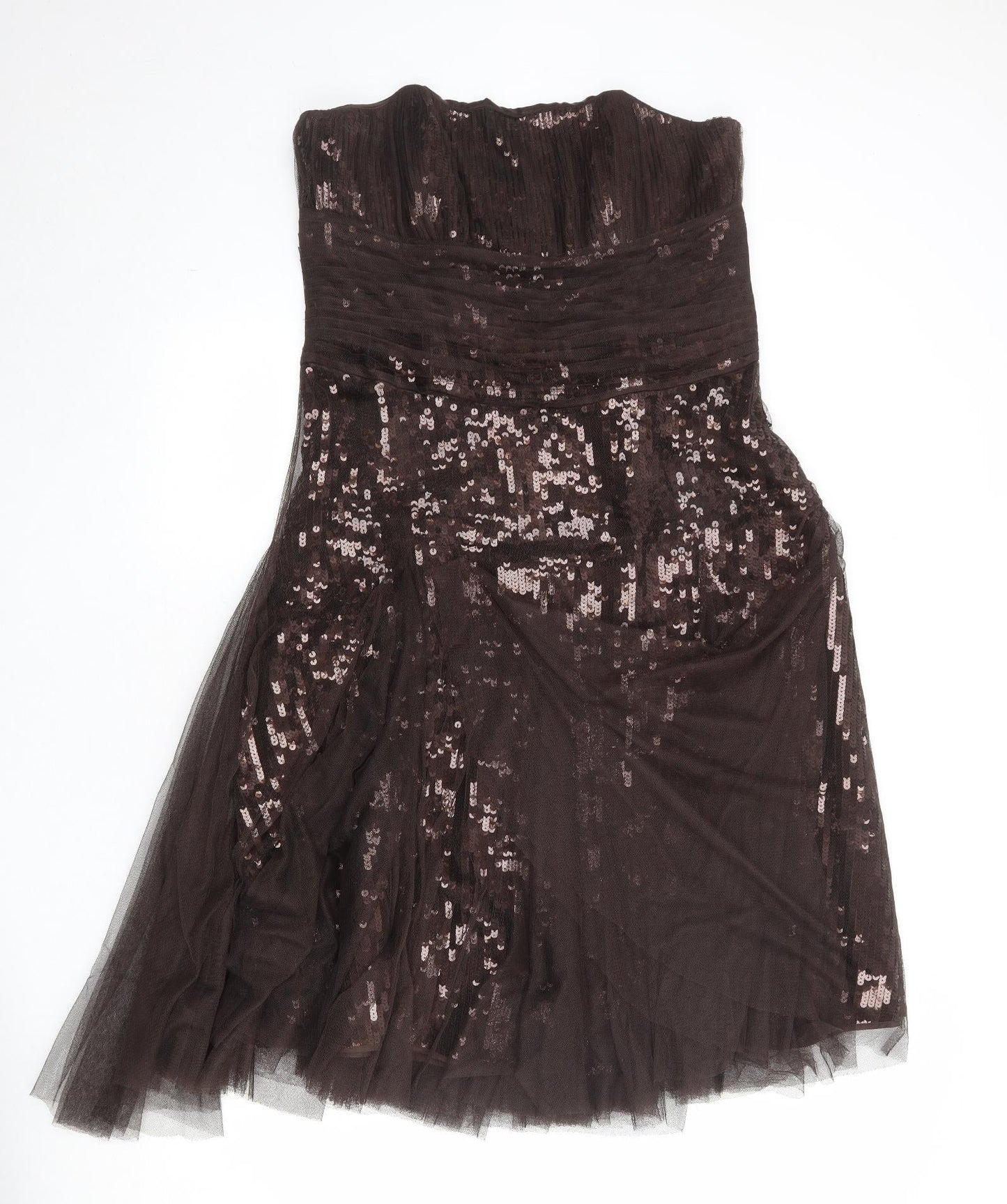 Monsoon Womens Brown Polyester A-Line Size 14 Square Neck Zip - Strapless