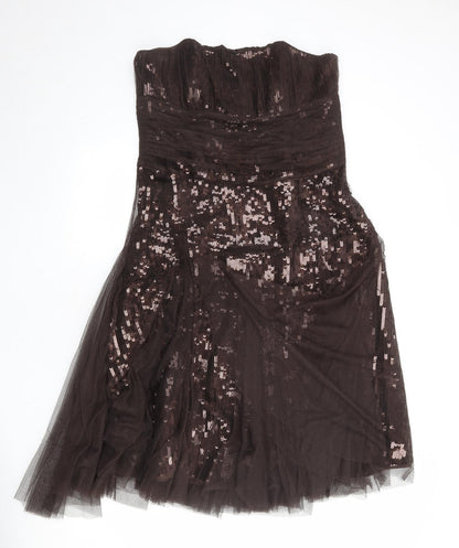 Monsoon Womens Brown Polyester A-Line Size 14 Square Neck Zip - Strapless