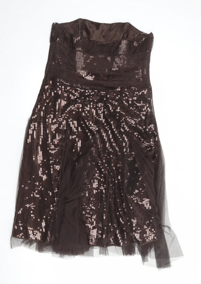 Monsoon Womens Brown Polyester A-Line Size 14 Square Neck Zip - Strapless