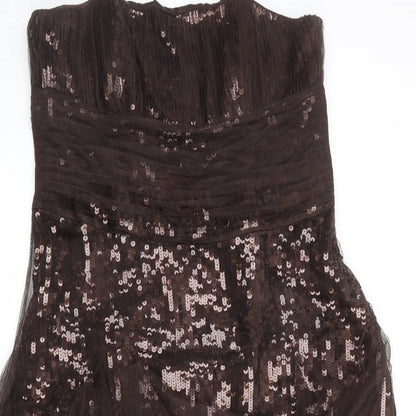 Monsoon Womens Brown Polyester A-Line Size 14 Square Neck Zip - Strapless