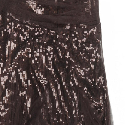 Monsoon Womens Brown Polyester A-Line Size 14 Square Neck Zip - Strapless