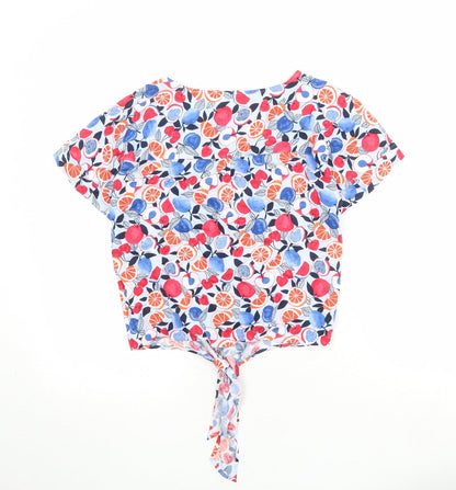Marks and Spencer Womens Multicoloured Geometric Viscose Basic Button-Up Size 8 V-Neck - Knot Front