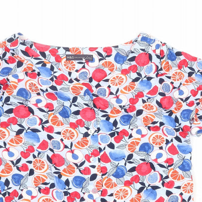Marks and Spencer Womens Multicoloured Geometric Viscose Basic Button-Up Size 8 V-Neck - Knot Front