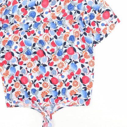Marks and Spencer Womens Multicoloured Geometric Viscose Basic Button-Up Size 8 V-Neck - Knot Front