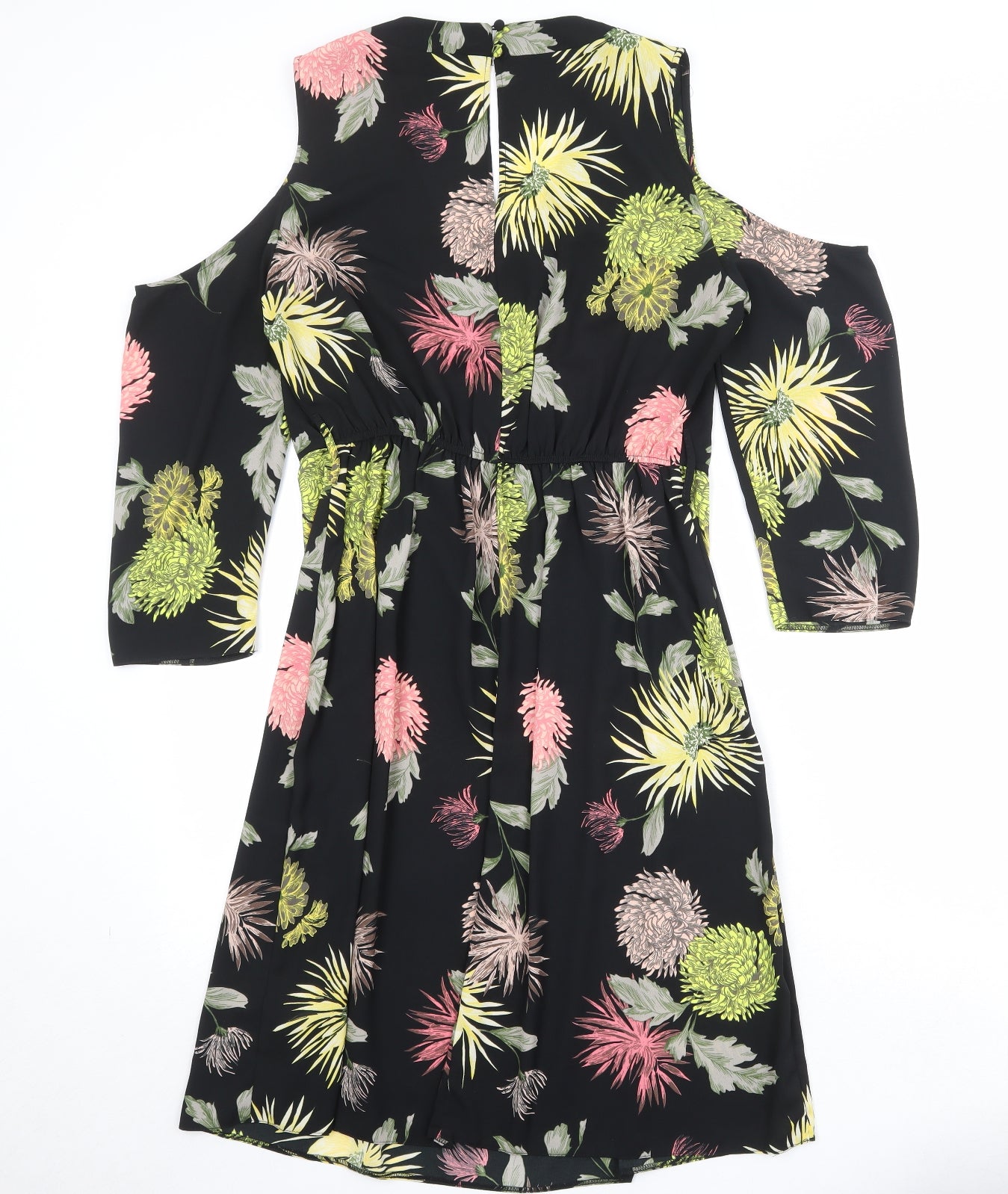 Very Womens Black Floral Polyester Sheath Size 16 V-Neck Button - Cold Shoulder