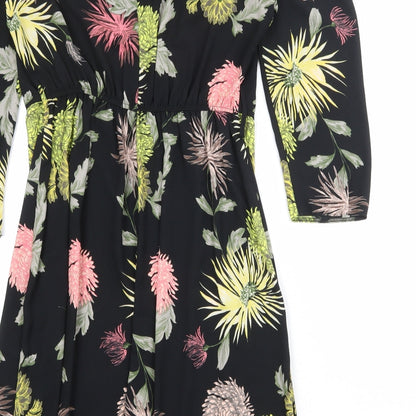 Very Womens Black Floral Polyester Sheath Size 16 V-Neck Button - Cold Shoulder