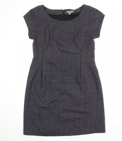 Gap Womens Grey Plaid Wool Shift Size 10 Boat Neck Zip