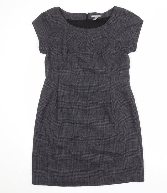 Gap Womens Grey Plaid Wool Shift Size 10 Boat Neck Zip