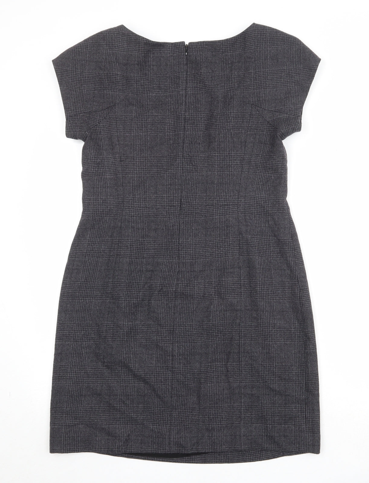 Gap Womens Grey Plaid Wool Shift Size 10 Boat Neck Zip