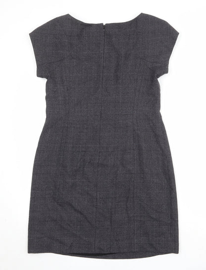 Gap Womens Grey Plaid Wool Shift Size 10 Boat Neck Zip