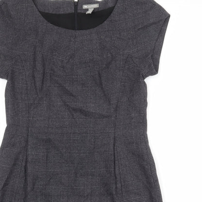Gap Womens Grey Plaid Wool Shift Size 10 Boat Neck Zip