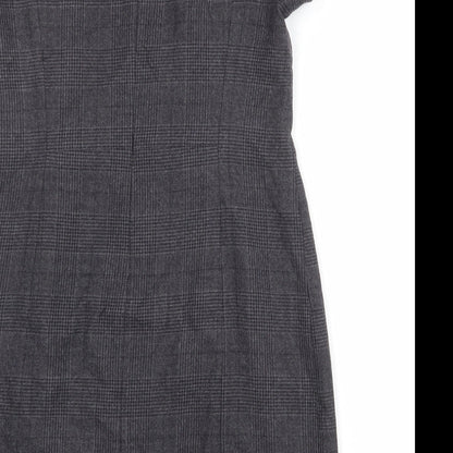 Gap Womens Grey Plaid Wool Shift Size 10 Boat Neck Zip
