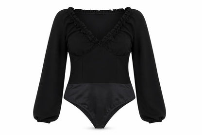 Womens UK Size M PRETTYLITTLETHING One-Piece Black Bodysuit