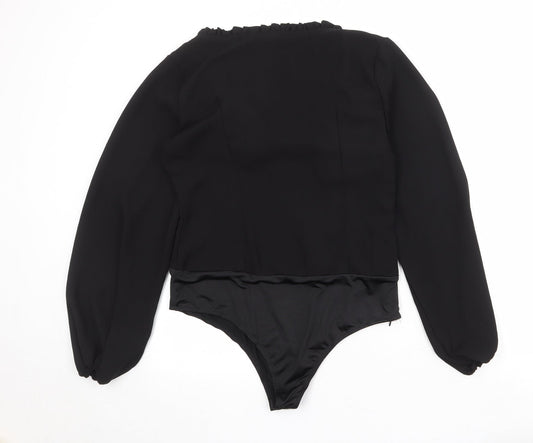 PRETTYLITTLETHING Womens Black Polyester Bodysuit One-Piece Size M Zip