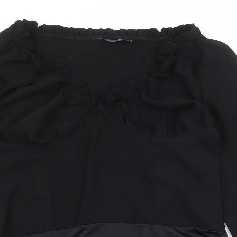 PRETTYLITTLETHING Womens Black Polyester Bodysuit One-Piece Size M Zip