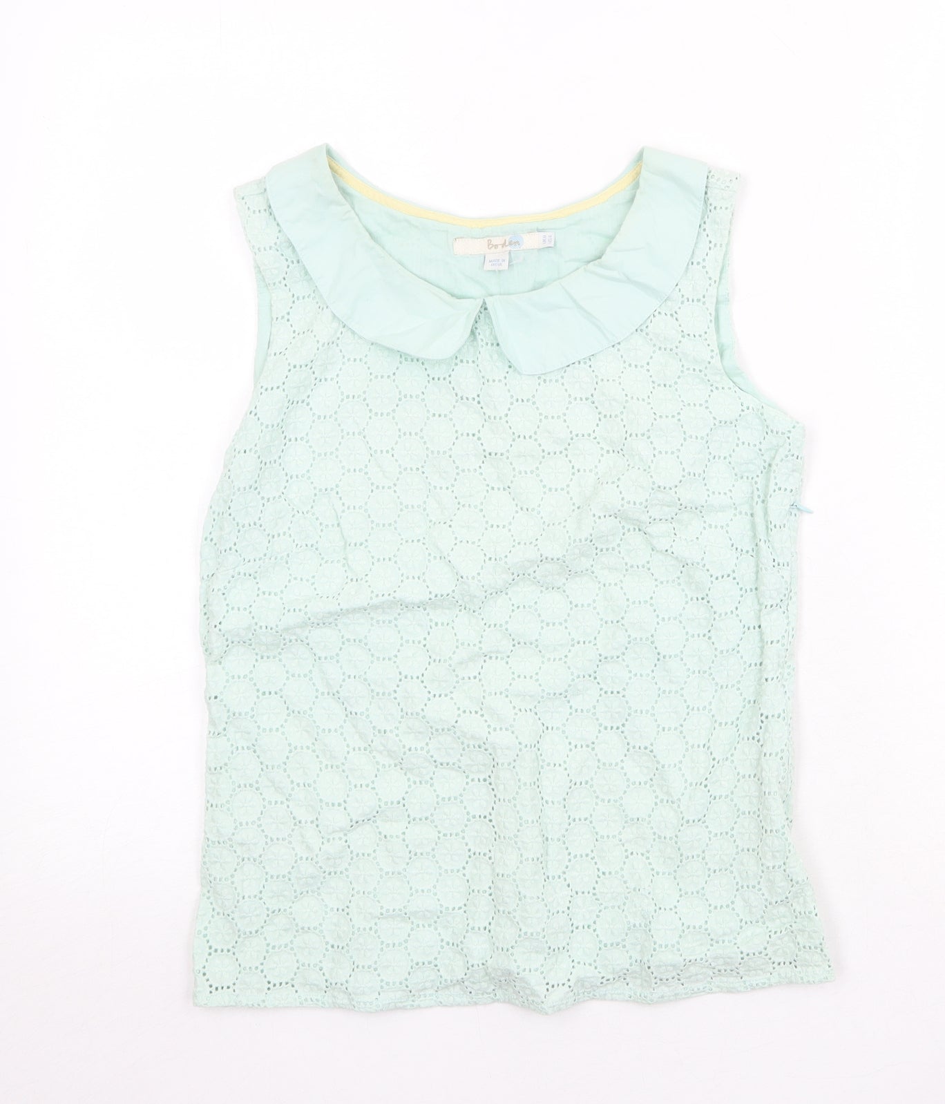 Boden Womens Green Geometric 100% Cotton Basic Tank Size 8 Collared