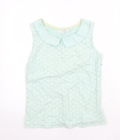 Boden Womens Green Geometric 100% Cotton Basic Tank Size 8 Collared