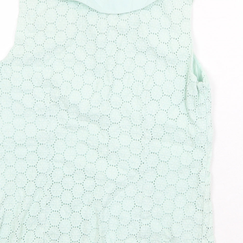 Boden Womens Green Geometric 100% Cotton Basic Tank Size 8 Collared