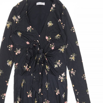 Per Una Womens Black Floral Nylon A-Line Size 8 V-Neck Pullover