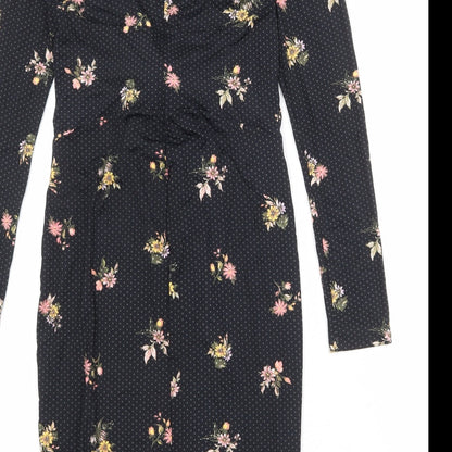 Per Una Womens Black Floral Nylon A-Line Size 8 V-Neck Pullover