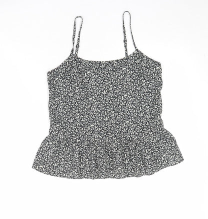 Jack Wills Womens Black Geometric Polyester Basic Tank Size 8 Round Neck