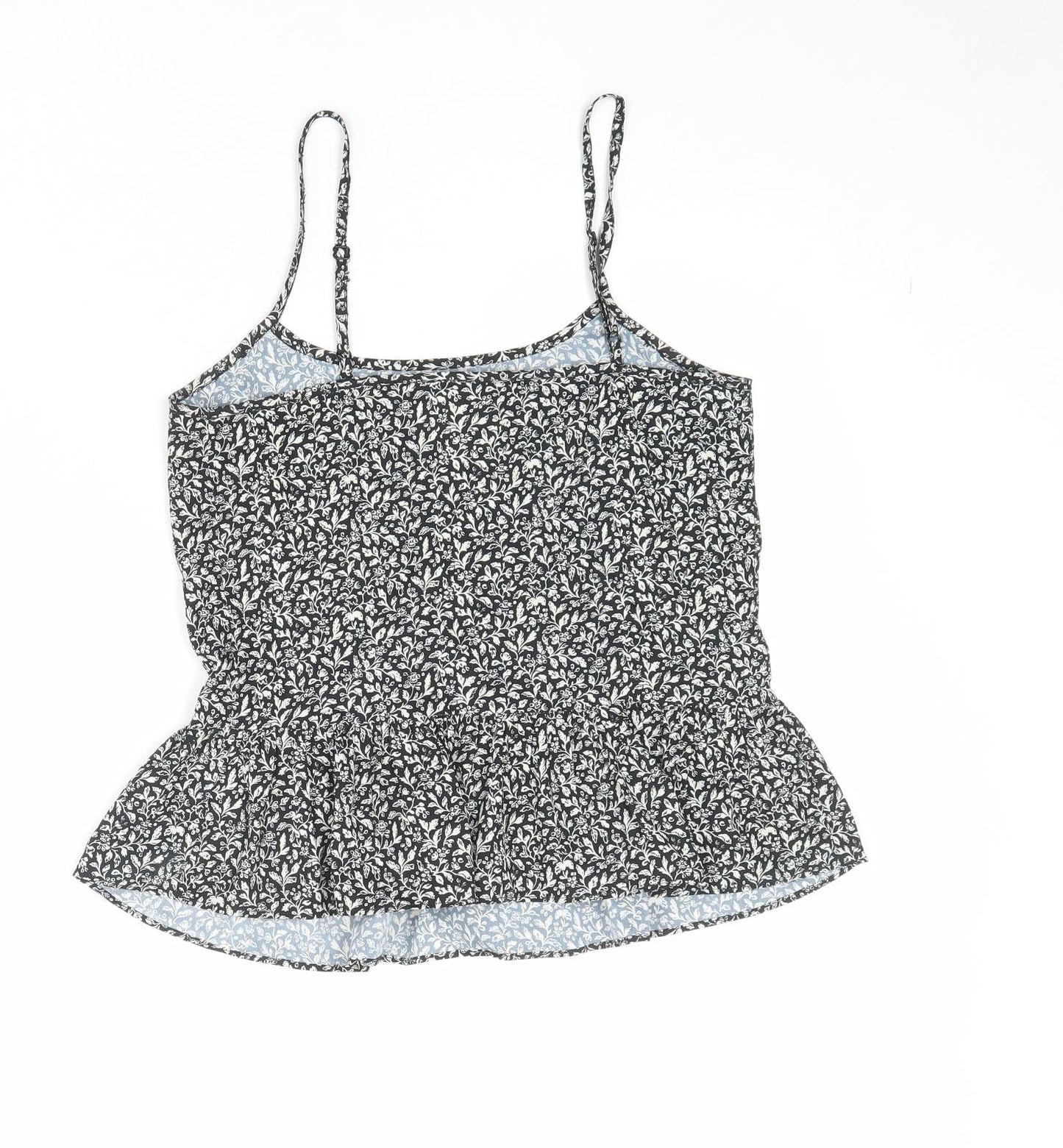 Jack Wills Womens Black Geometric Polyester Basic Tank Size 8 Round Neck