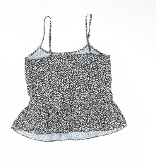 Jack Wills Womens Black Geometric Polyester Basic Tank Size 8 Round Neck