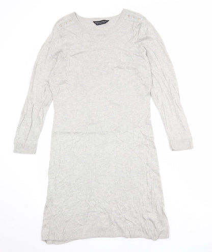 Dorothy Perkins Womens Grey Viscose Jumper Dress Size 12 Round Neck Pullover