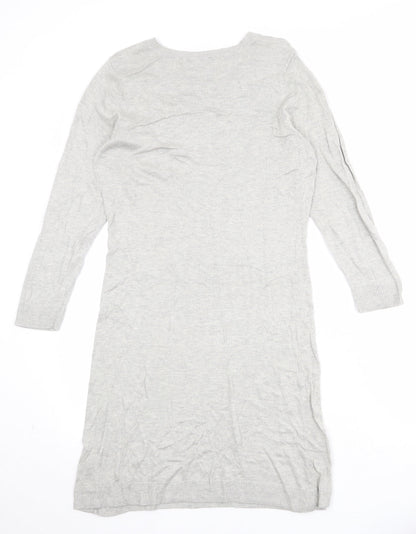 Dorothy Perkins Womens Grey Viscose Jumper Dress Size 12 Round Neck Pullover