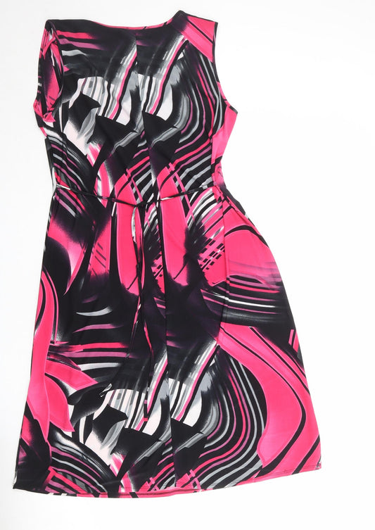 Saloos Womens Pink Geometric Polyester A-Line Size L Square Neck Pullover