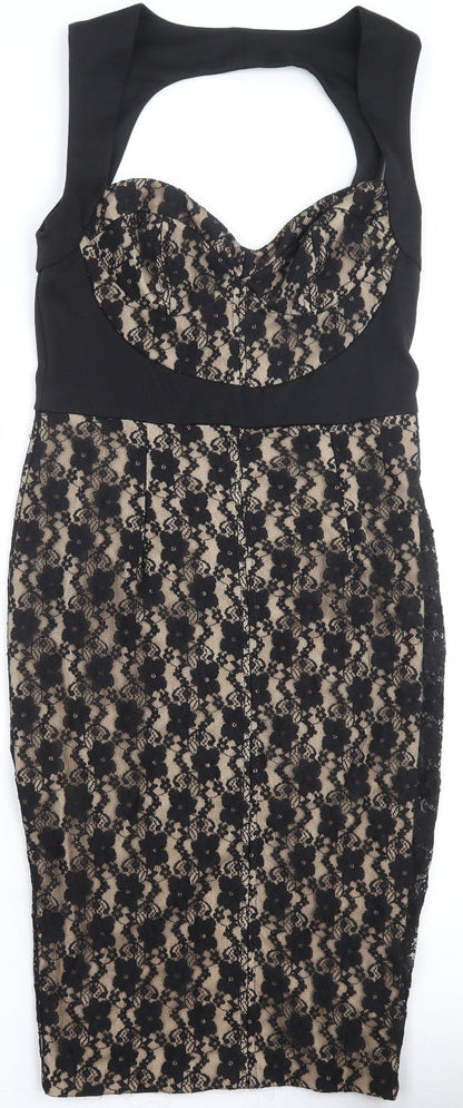 ASOS Womens Black Geometric Polyester Shift Size 12 Sweetheart Zip