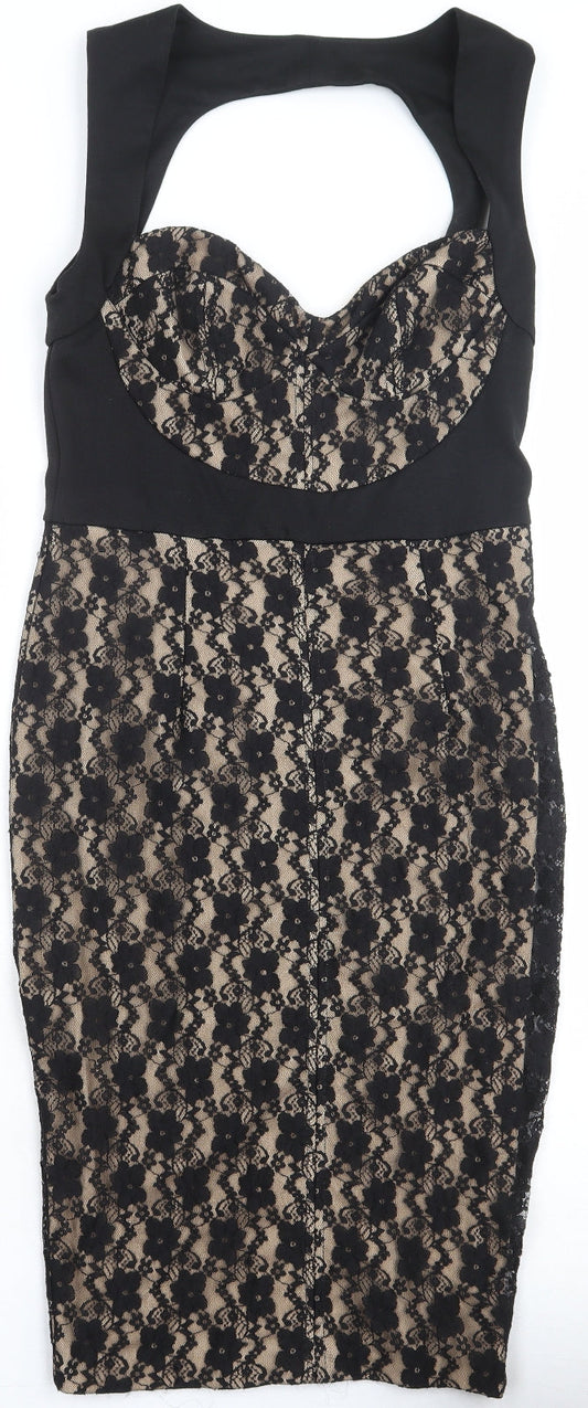 ASOS Womens Black Geometric Polyester Shift Size 12 Sweetheart Zip