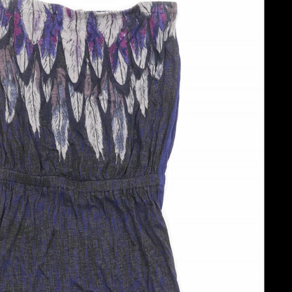 Ecote Womens Blue Geometric Viscose Mini Size S Off the Shoulder Pullover - Feathers Print