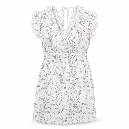 H&M Womens White Geometric Polyester A-Line Size S V-Neck Tie