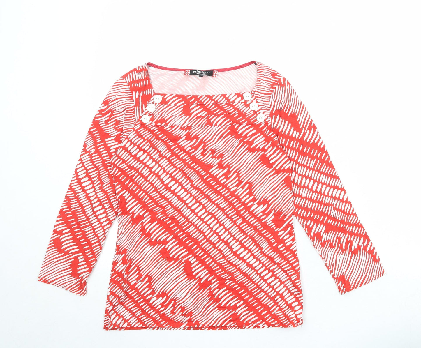 Principles Womens Red Geometric Viscose Basic Blouse Size 10 Square Neck