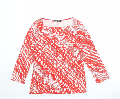 Principles Womens Red Geometric Viscose Basic Blouse Size 10 Square Neck
