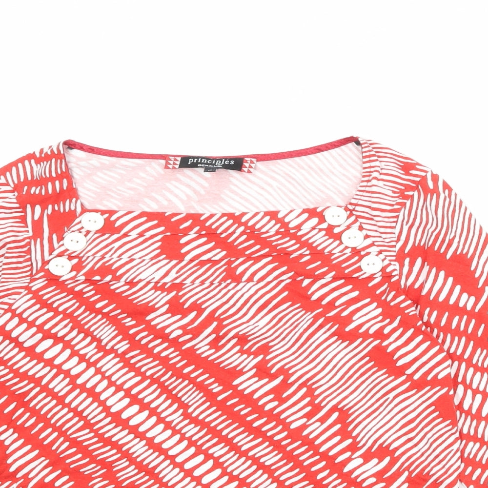 Principles Womens Red Geometric Viscose Basic Blouse Size 10 Square Neck