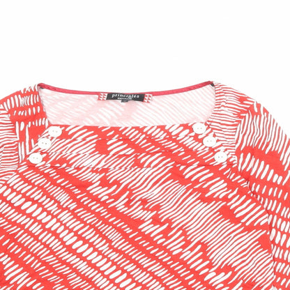 Principles Womens Red Geometric Viscose Basic Blouse Size 10 Square Neck