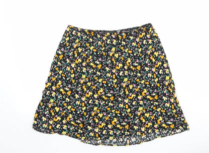 ASOS Womens Black Floral Viscose Skater Skirt Size 8
