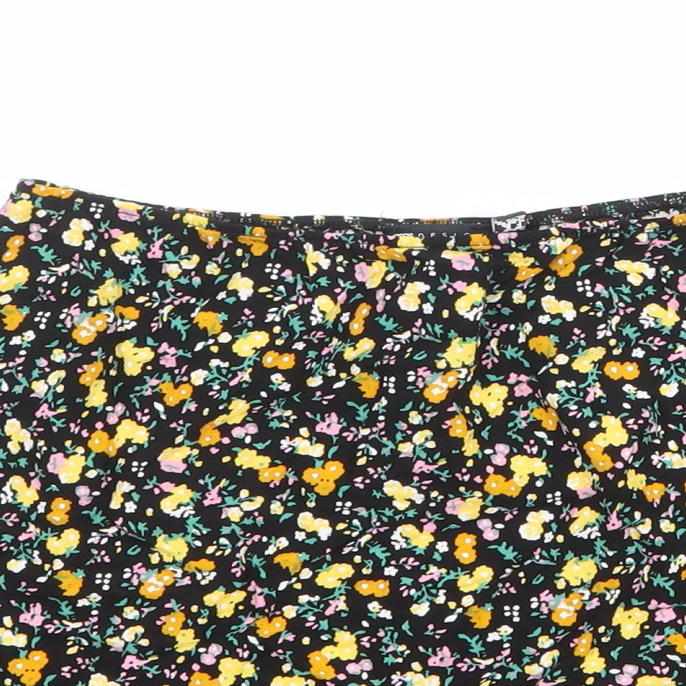 ASOS Womens Black Floral Viscose Skater Skirt Size 8