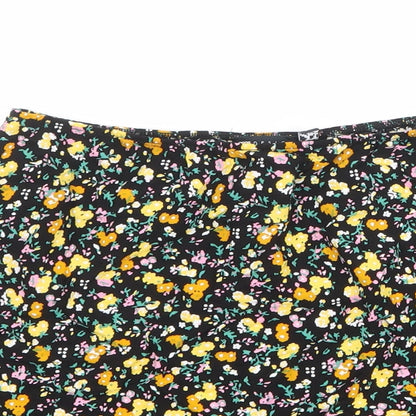 ASOS Womens Black Floral Viscose Skater Skirt Size 8
